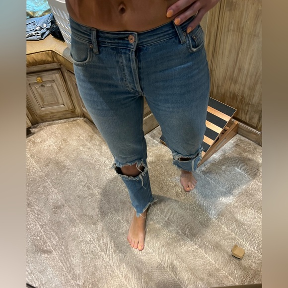 Free People We The Free High Rise Distressed Straight Leg Jeans Womens Size 27 - Picture 2 of 5